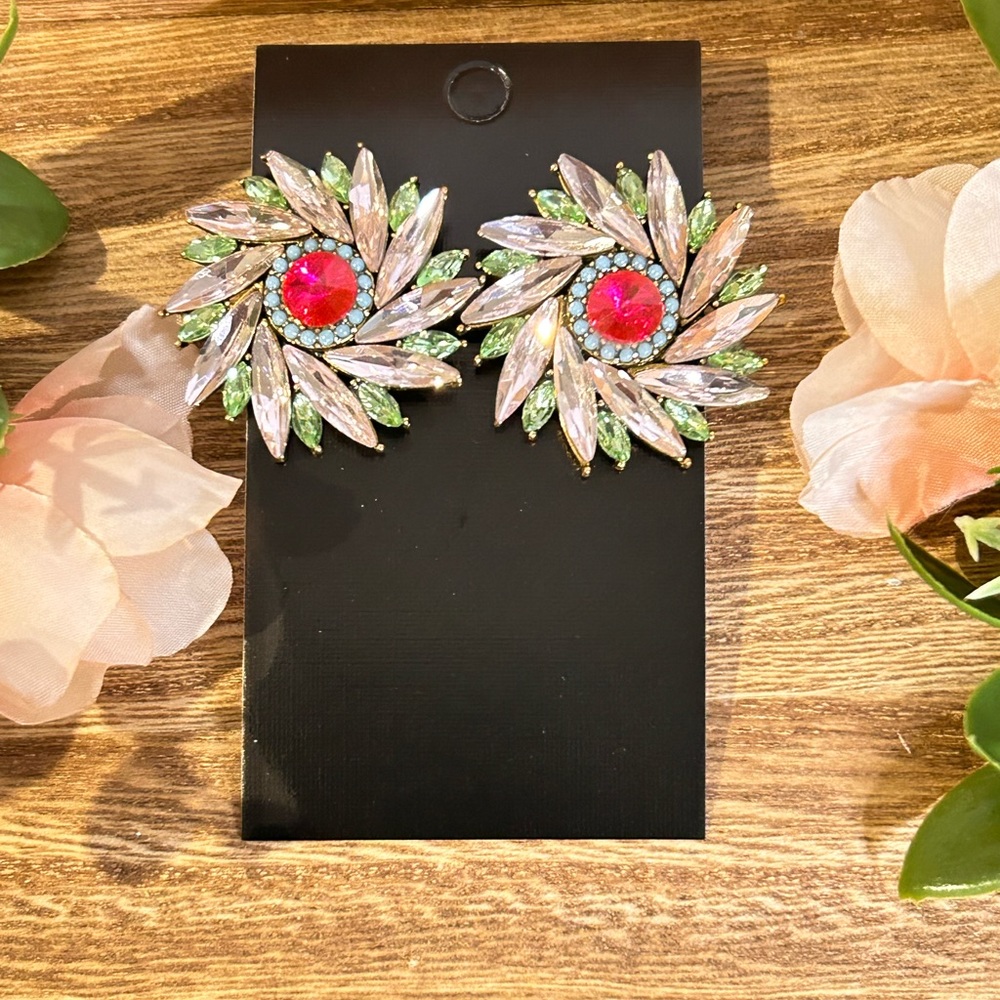 Rhinestone Flower Statement Earrings - image 2